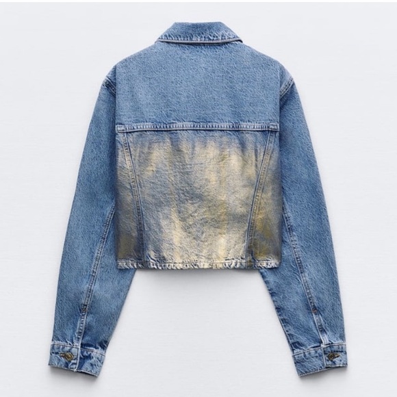 ZARA Z1975 CROPPED METALLIC DENIM JACKET - Picture 2 of 4
